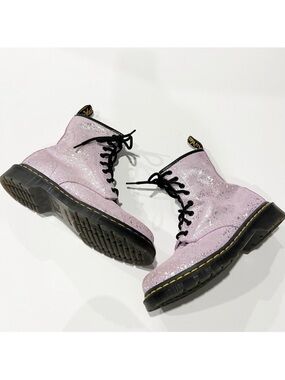 Dr. Martens Air Wair Lilac Metallic Paint Splatter Suede Combat Boots Size 7